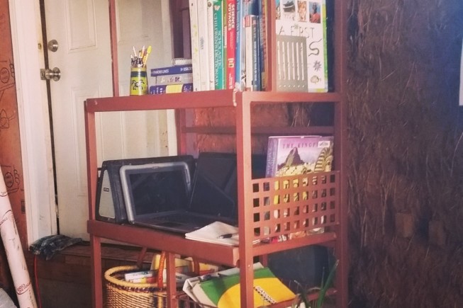 shelf with homeschool books