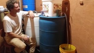 man-cave, home-farm, utility closet, earthbag home, sand-bed filter, black iron stand, 55 gallon drums, perfect day