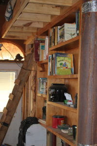 bookcase, handmade, rocket mass bench, loft, DIY, home-farm, 