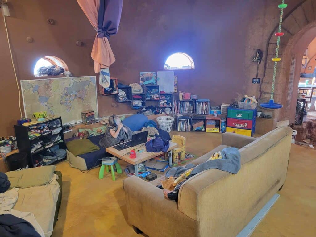 earthbag home room interior