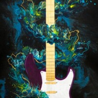 violet melody abstract realism electric guitar painting