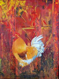 sir cinnamon, home-farm art, alison canyon art, rooster painting, framed rooster print, abstract realism, wall decor